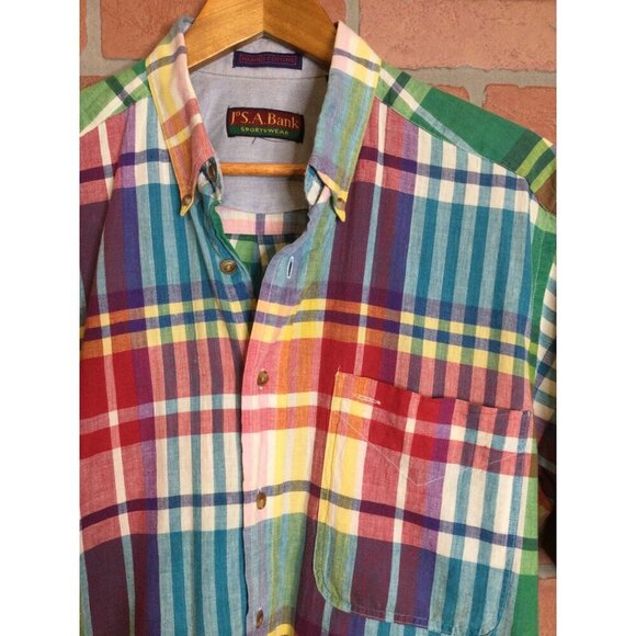 JoS A Banks Mens Plaid Shirt Size M Short Sleeve Button Down - Picture 2 of 6